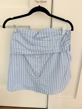 Zara Light Blue and White Striped Mini Skirt